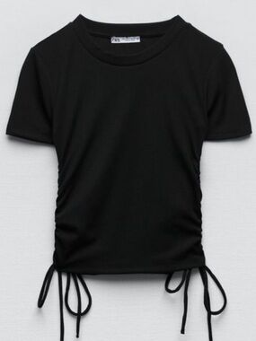 Zara Black Ruched Ribbed Top